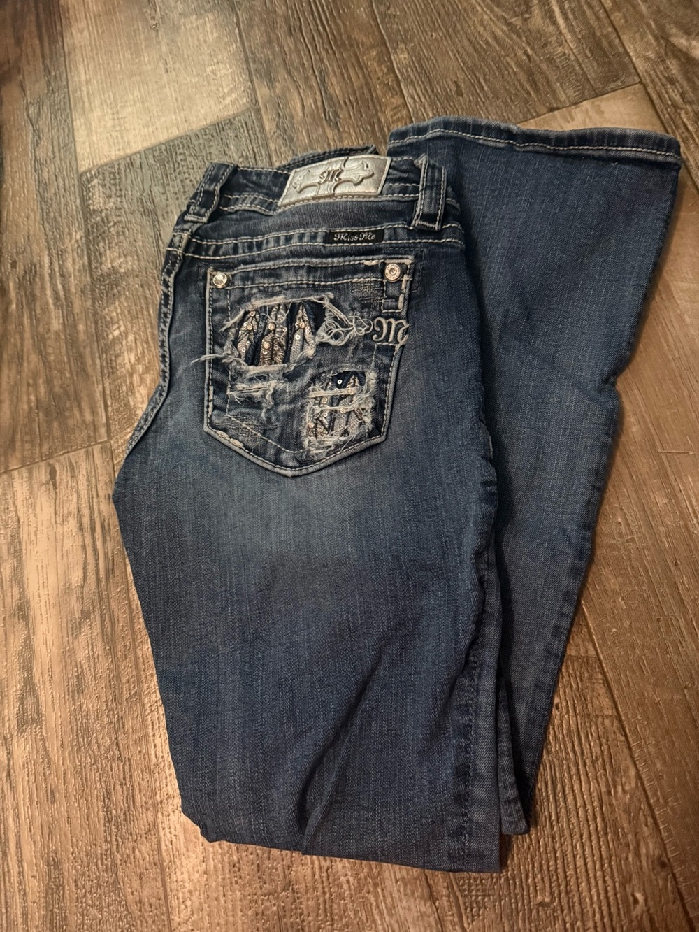 Miss Me Dark Blue Embroidered Boot Cut Jeans